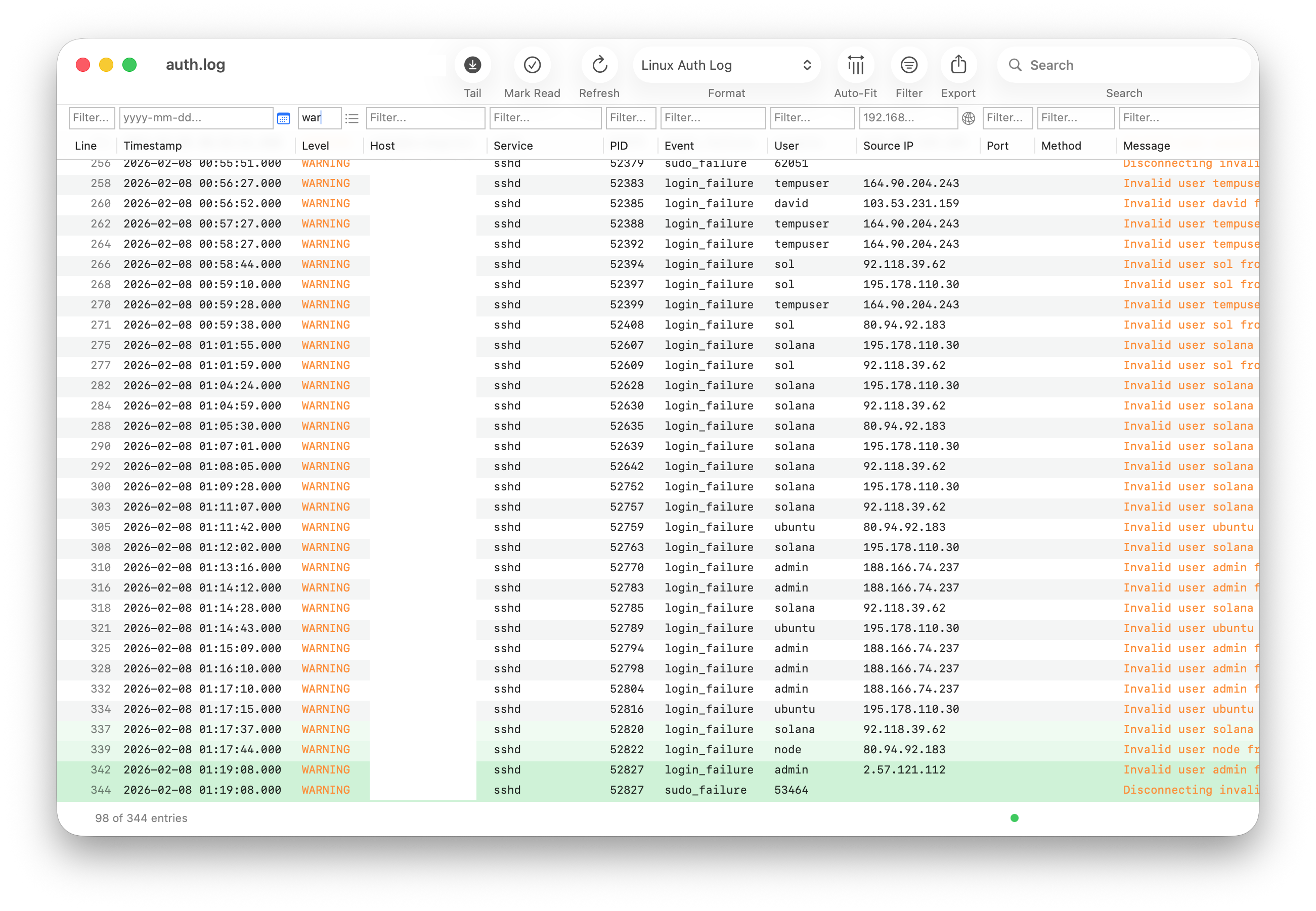 Multiple column filters active
