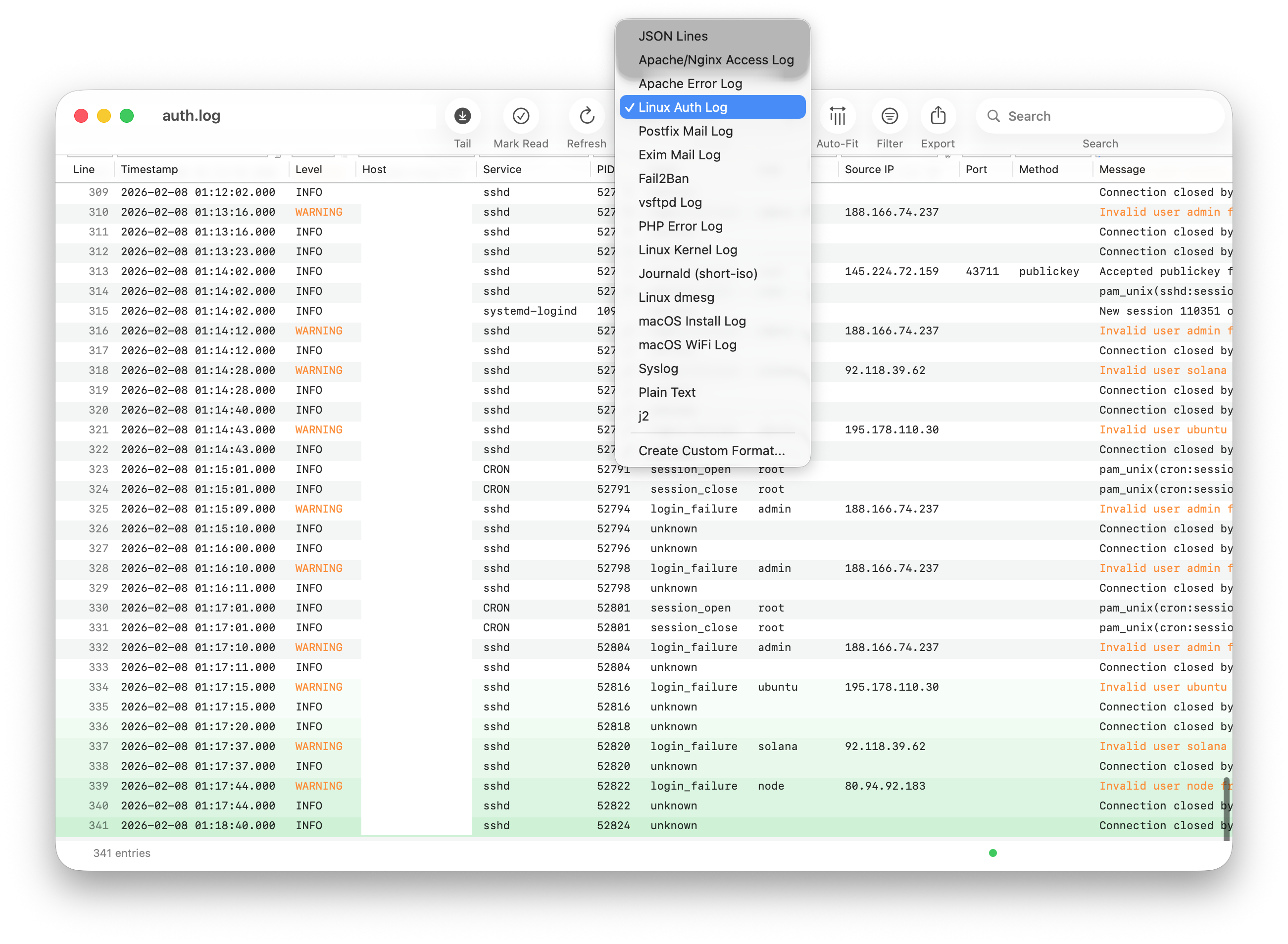 Format selection dropdown