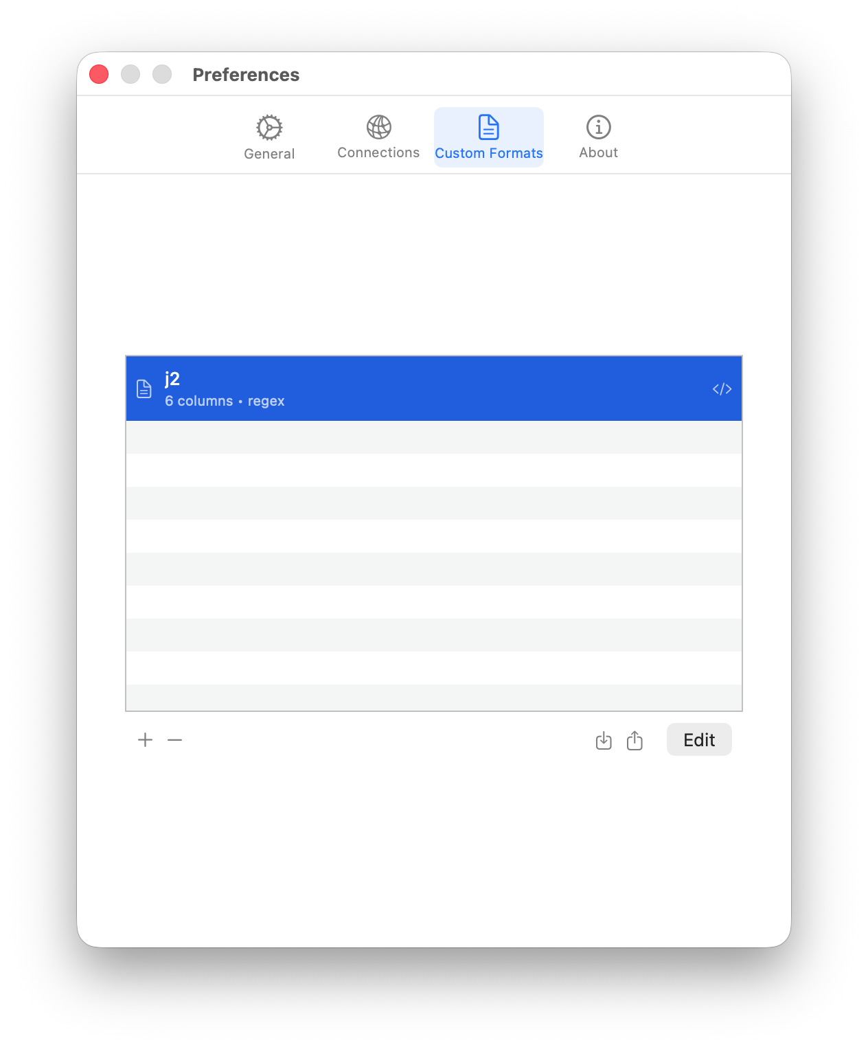 Preferences - Custom Formats tab